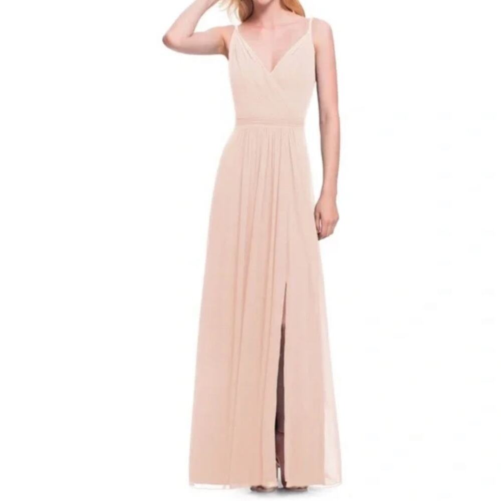 LEVKOFF Bridesmaid Dress Style 7021 petal pink wedding maxi Size 10.